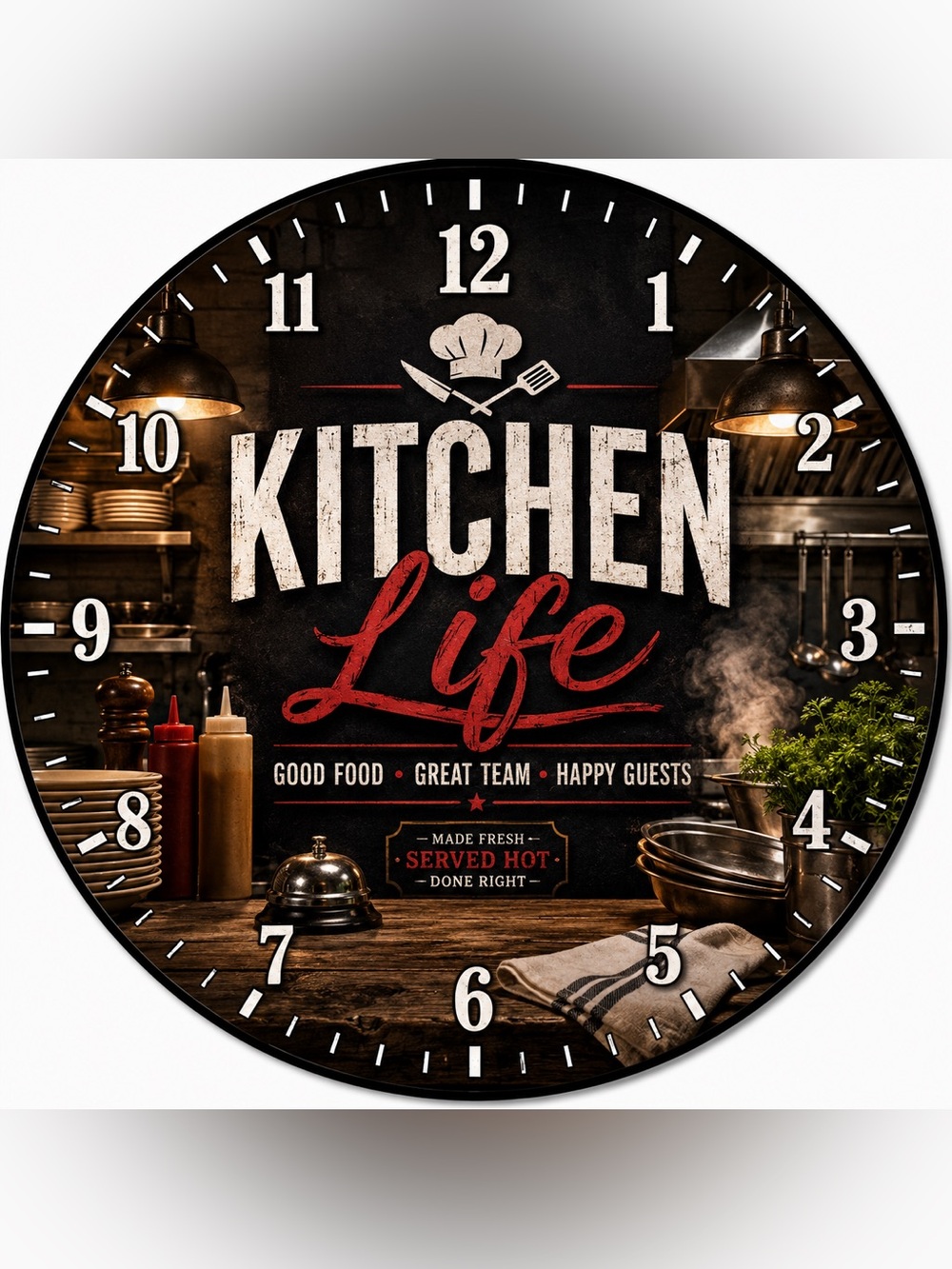 Kitchen Life Wall Clock – Black with Red and White Accents